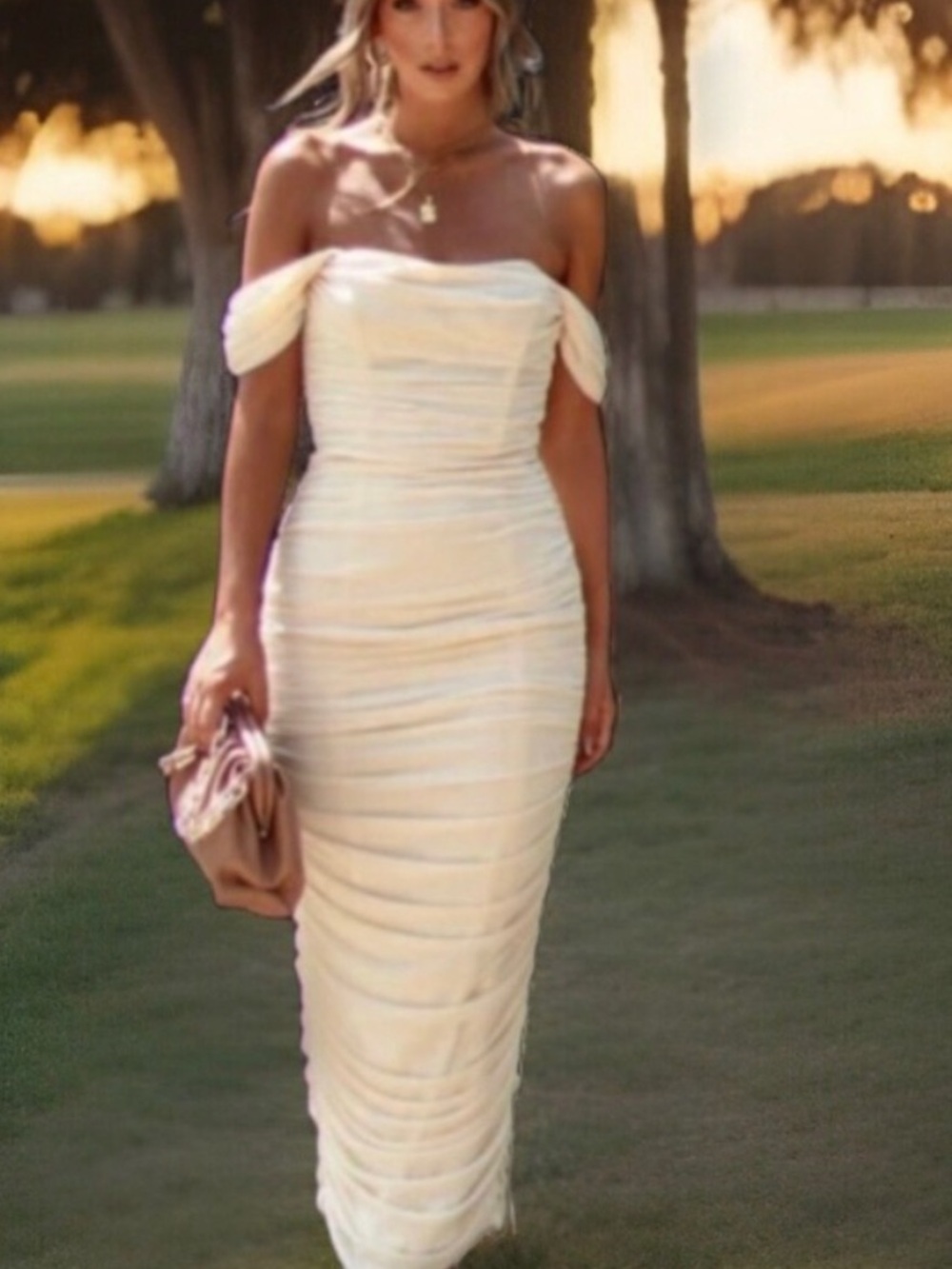 VICI Mable Cream Draped Mono Gown S NWOT